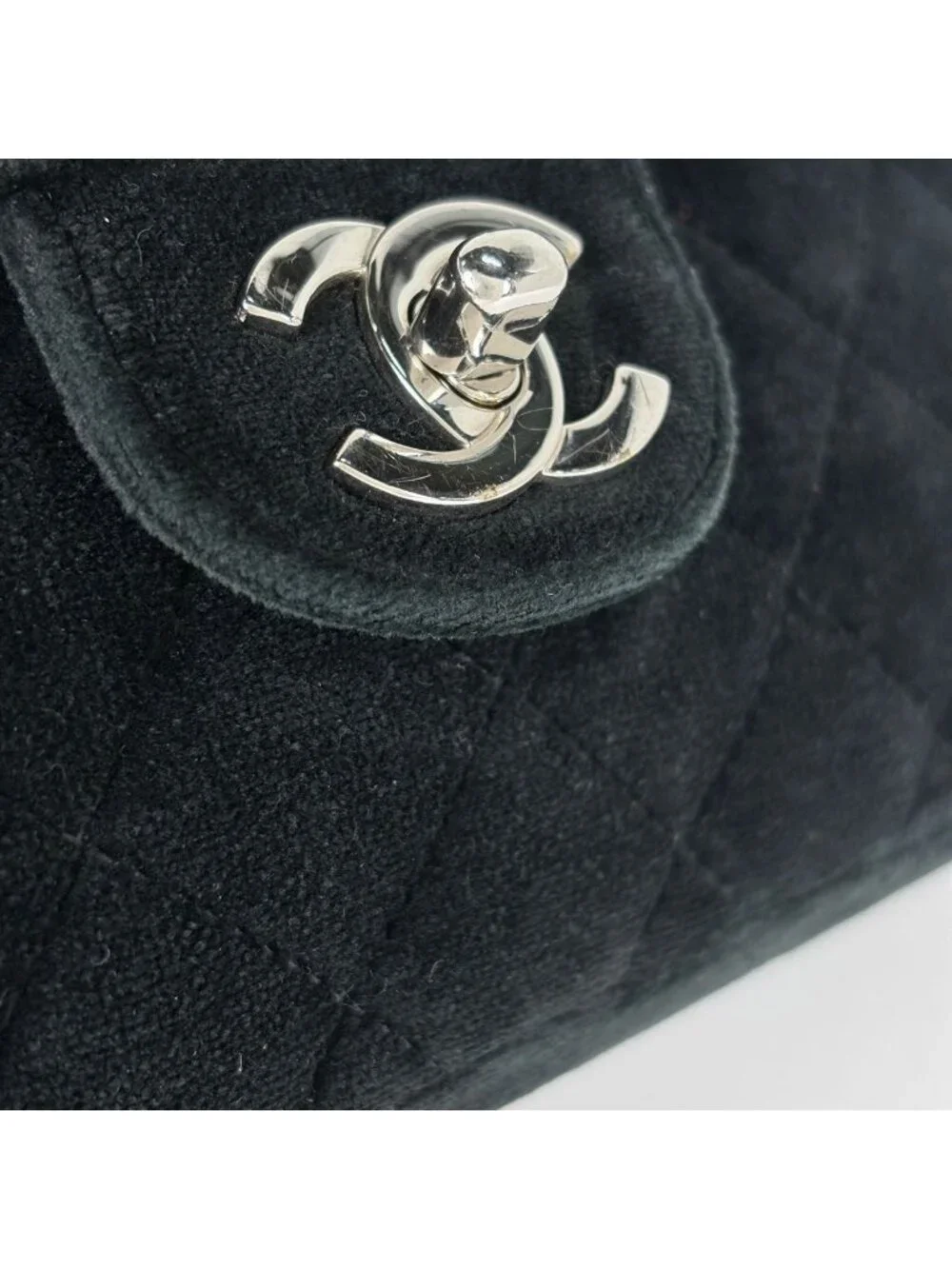 Chanel Backpack CC Logo Quilted Velour Black